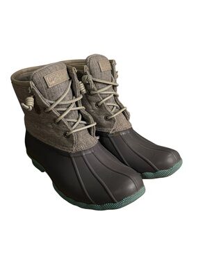 Sperry Gray Canvas Duck Boots with Teal Accents